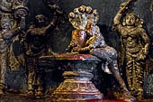 The great Chola temples of Tamil Nadu - The Brihadishwara Temple of Thanjavur. Brihadnayaki Temple (Amman temple) Parvati with Linga sculpture inside the mandapa. 